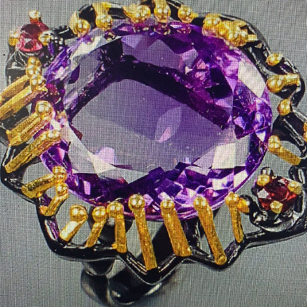 New Gorg Unique African Amethyst Rhodolite Ring - Picture 7 of 16